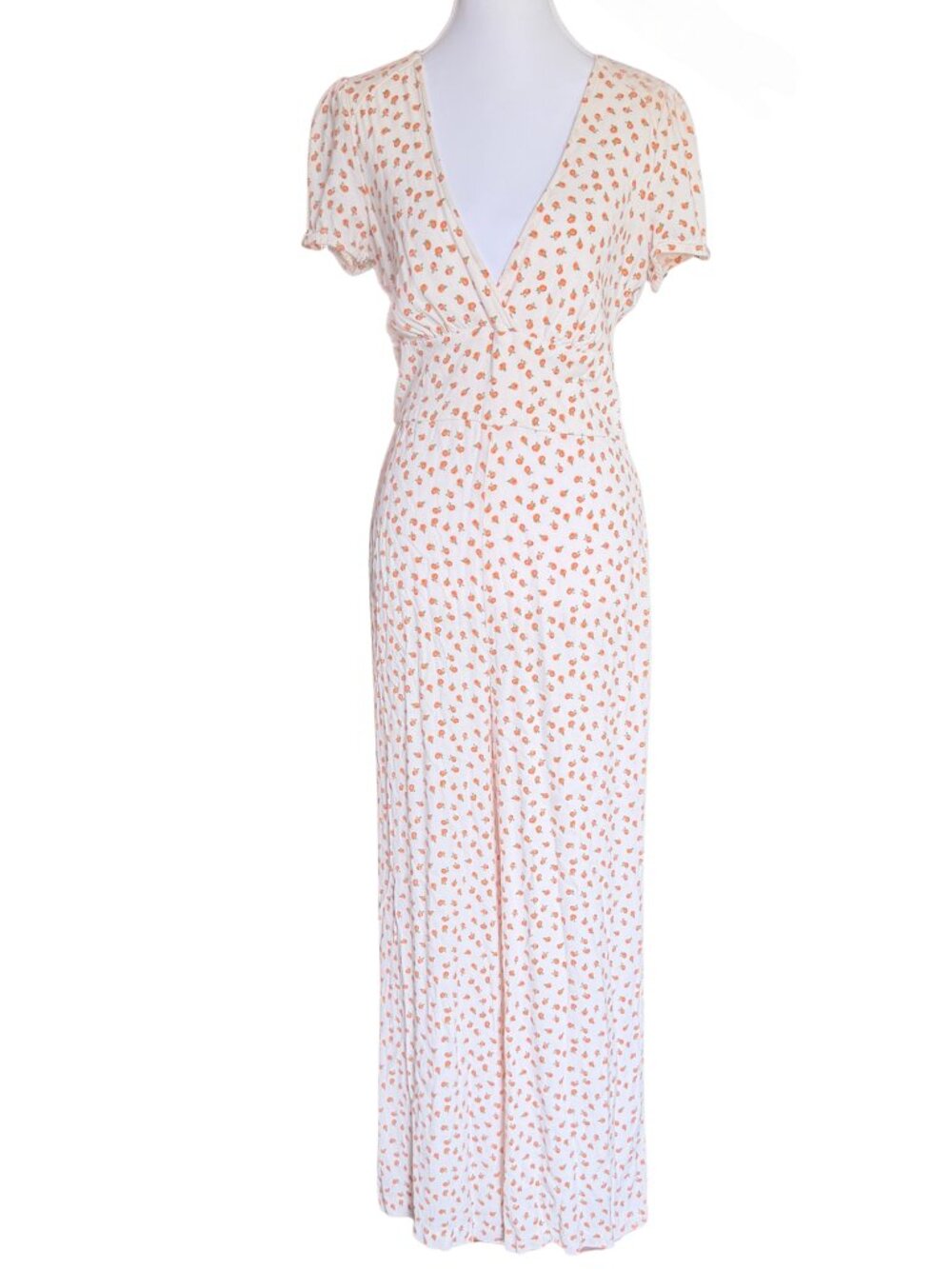 Free People Mia Jumpsuit Women 8 Ivory Peach Orange Wide Leg Short Sleeve Boho